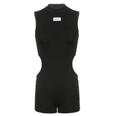 Cutout Turtleneck Sleeveless Jumpsuit Outdoor Sports Casual Shorts